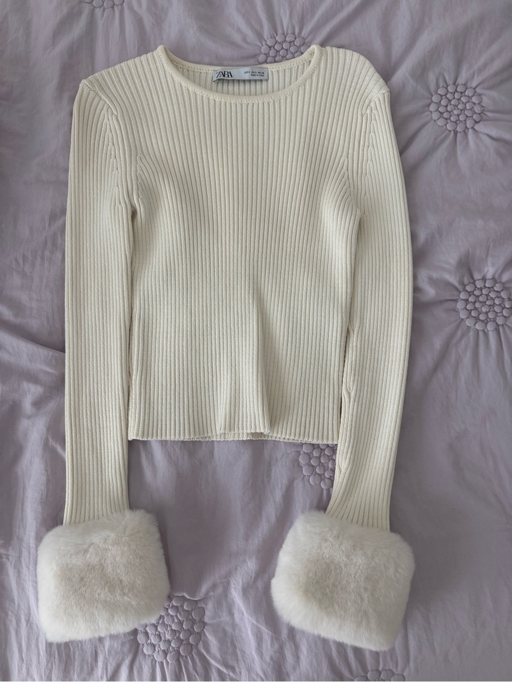 ZARA  Sweater with Faux Fur Cuffs